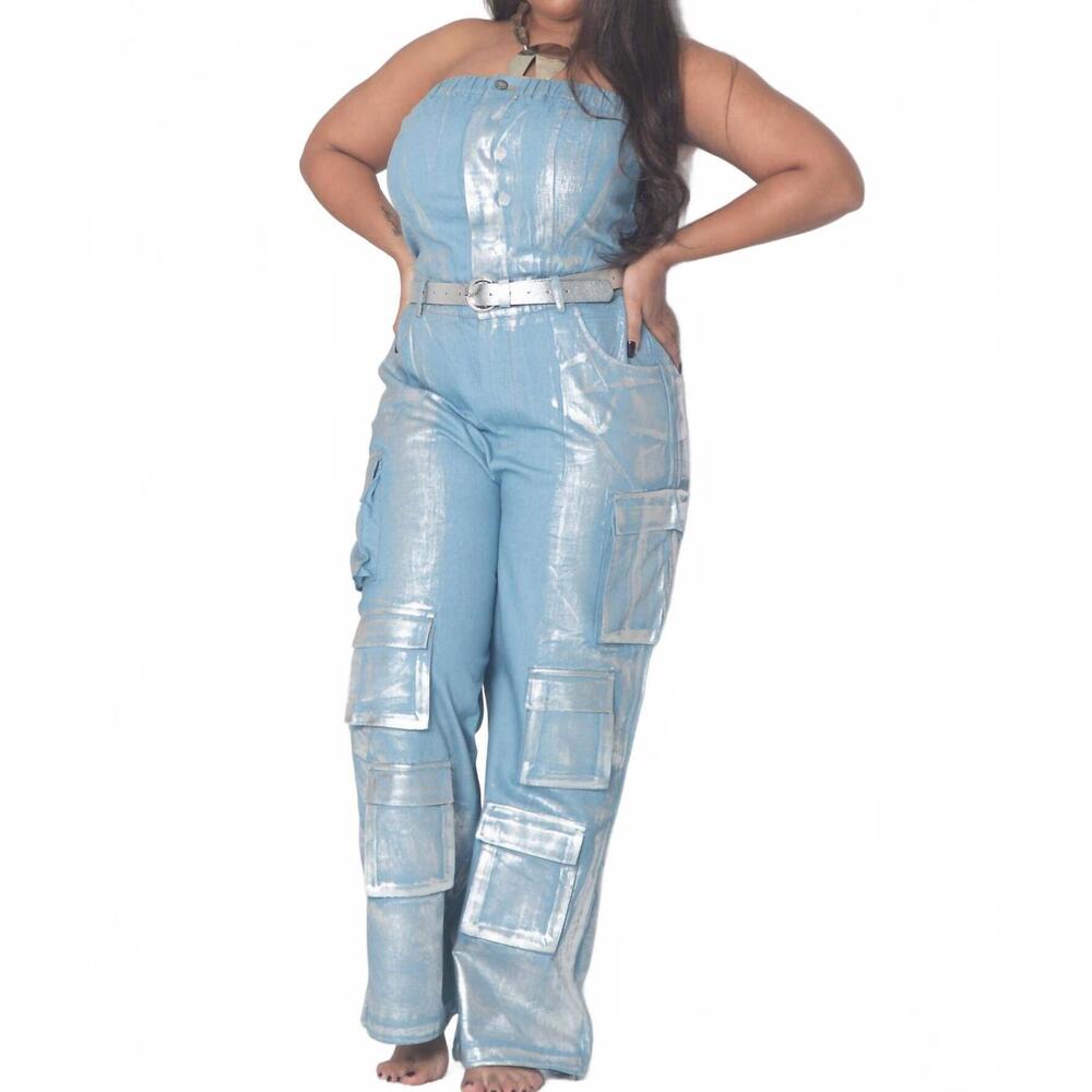 NEW ARIEL metallic muse jumpsuit in silver